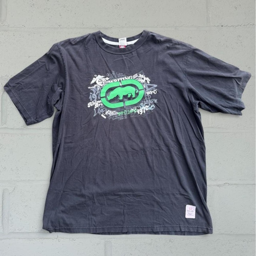 Vintage Ecko Unltd Graphic T-Shirt Charcoal Faded Black Y2K Rhino Logo 3XL